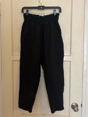 Emme Mama maternity postpartum transitional smocked linen crop pant black ebony